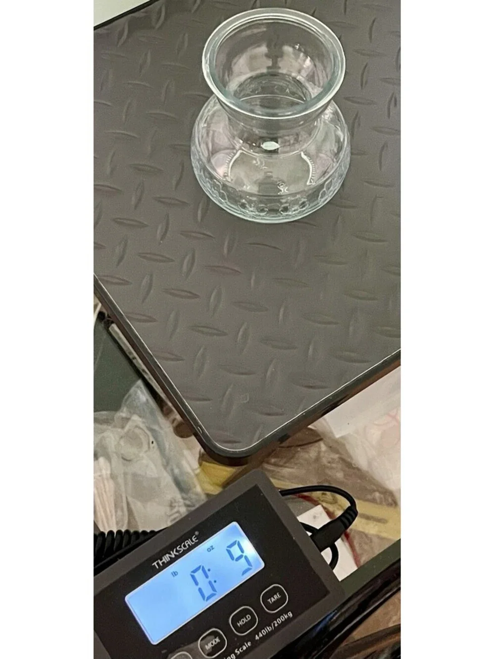 Vintage 1990s Embossed Clear Floral Glass Bulb Forcing Vase, 3x4”